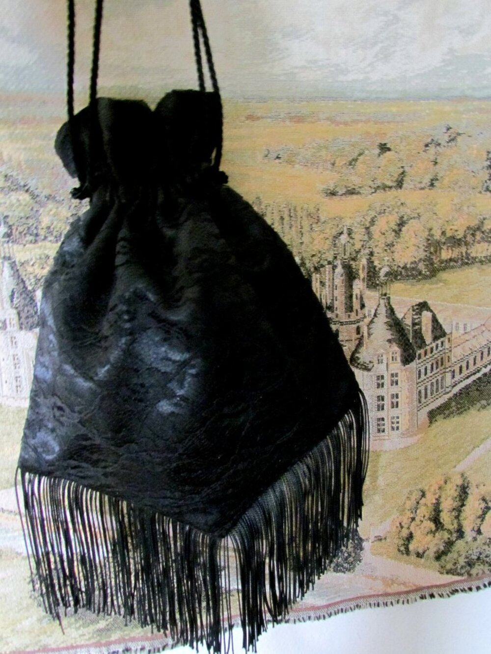 REGENCY RETICULE, BLACK LACE BAG for JANE AUSTEN COSTUME + VICTORIAN HANDBAG - Picture 3 of 3